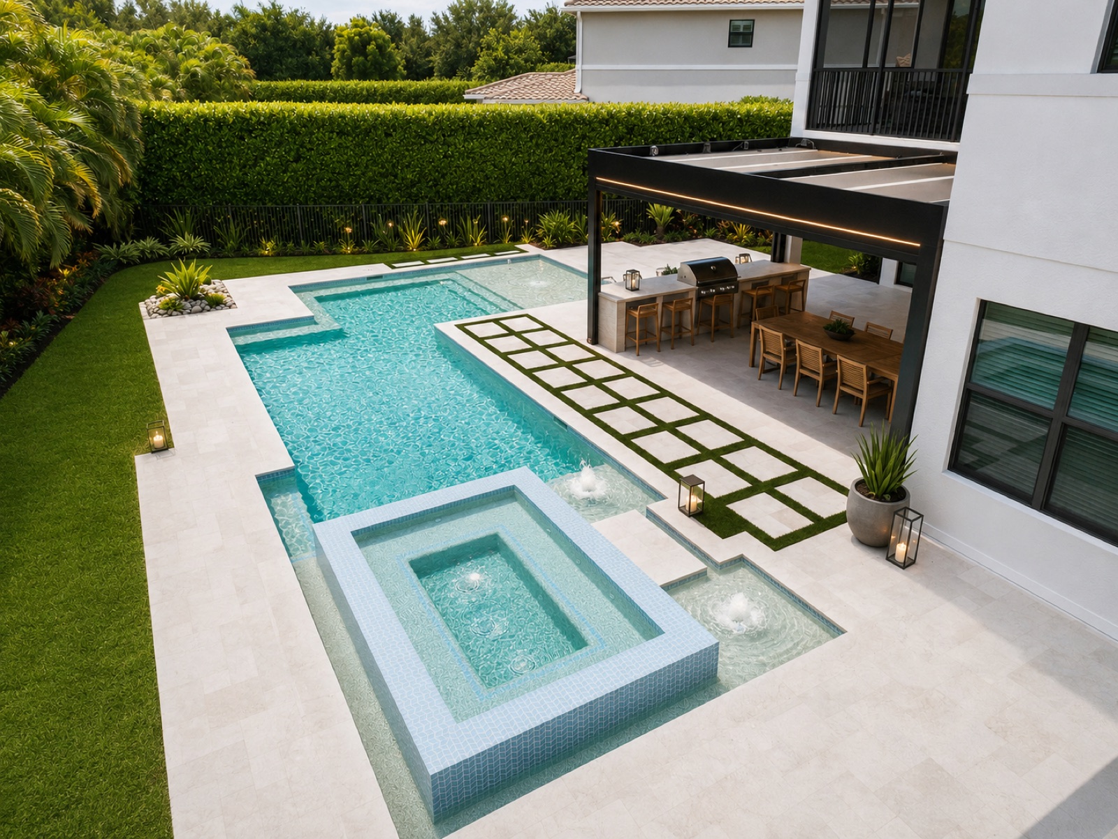 New pool, deck and landscape designed as one environment - The Sunwashed House, Naples, Florida