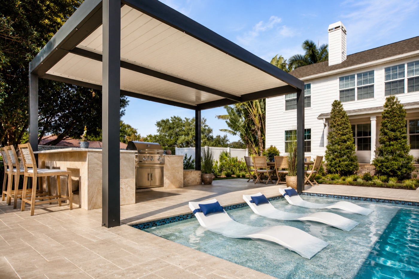 Motorized louvered aluminum pergola in Fort Myers, Florida