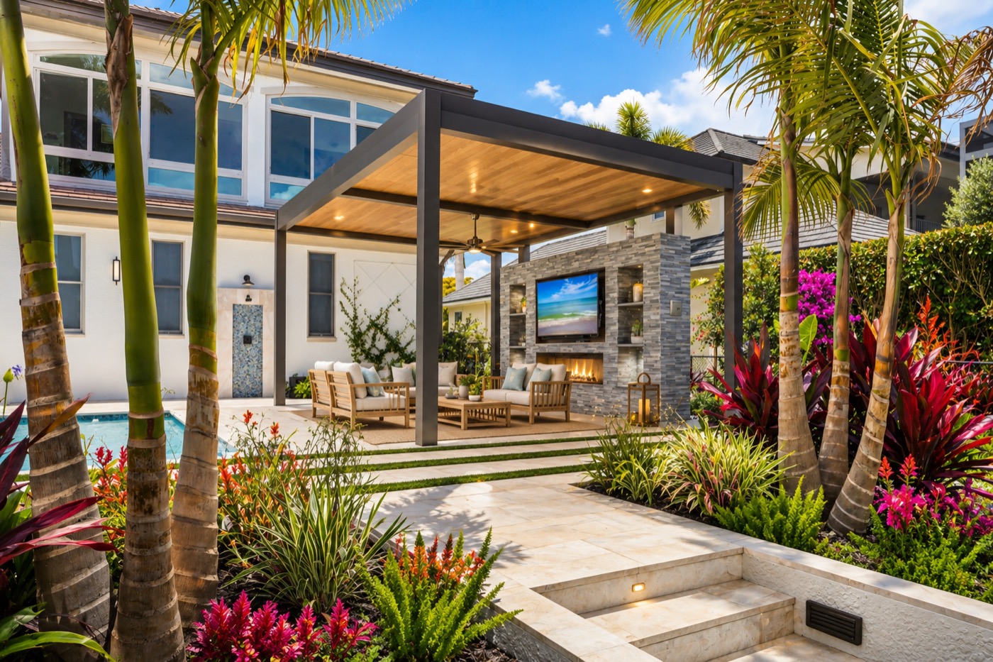 Waterfront pergola viewed from the dock, Naples, Florida