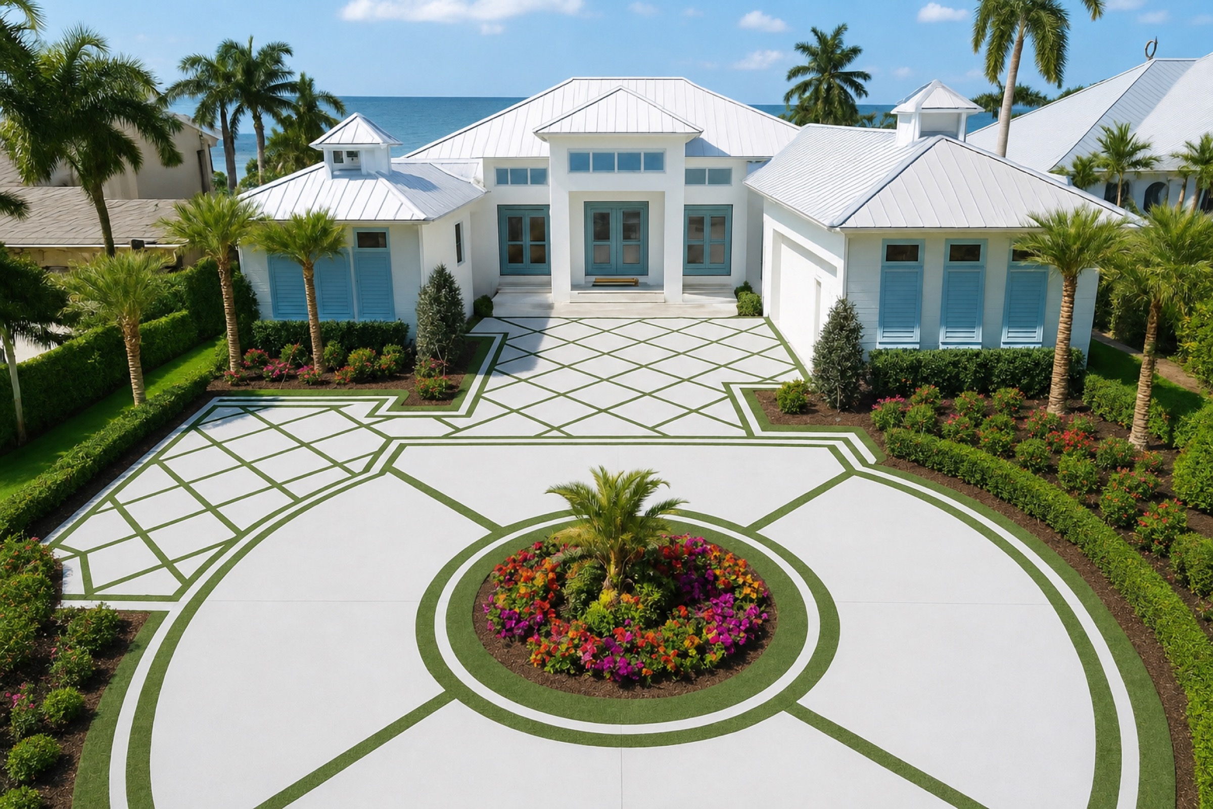 Custom hardscape, stone terraces, and decking, Naples, Florida