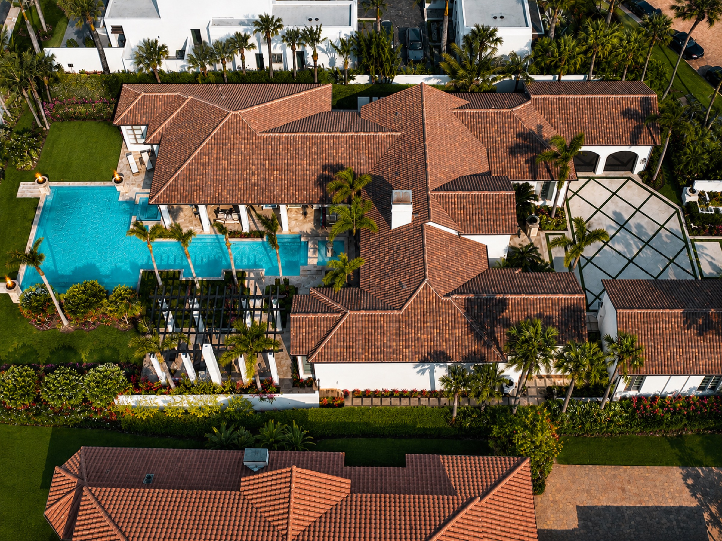 Renovated pool, deck and planting composition, Southwest Florida